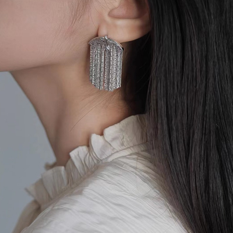 Tech Accessories Dropshipping - Zilverkleurige Stud Drop Oorbellen voor vrouwen